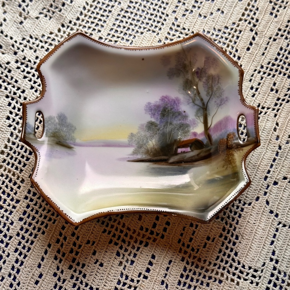 Noritake Dish w/ Handpainted Landscape at Violet Hour - Vintage